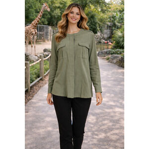 J. Jill New Utility Jacket Eucalyptus Green Rayon Blend Full Zip Plus Size 1X